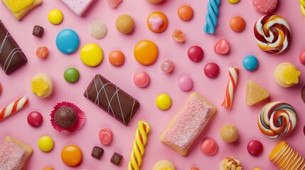 Fototapeta premium The concept of National Candy Day, top view. Copy space area for text. Background, banner, template.