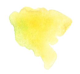 Abstract yellow watercolor spot on white background isolated. Hand drawn lemon stain texture for design. brush stroke drawing