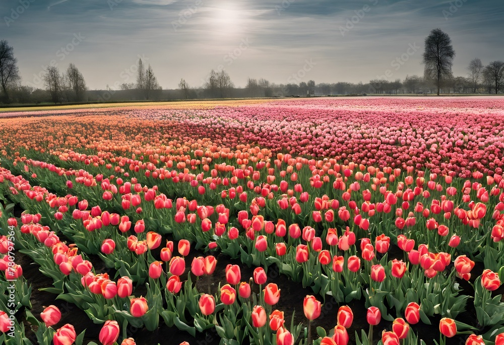 Wall mural field of tulips in spring