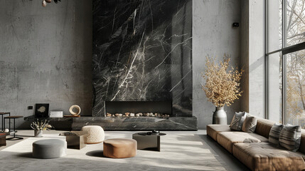 Luxurious Scandinavian Living Room with White Built-In Bookcases, Plush Chaise Lounge, Modern Floor Lamps, and Minimalist Wall Shelves
