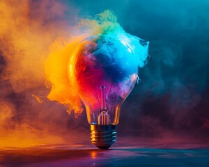 A brainstorming session comes to life with a brightly colored idea bulb at its core, epitomizing the essence of innovative thinking and brilliant ideas - obrazy, fototapety, plakaty