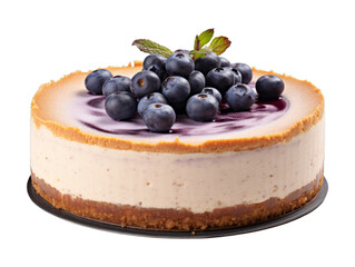 Blueberry Cheesecake isolated on transparent png background. Generative ai