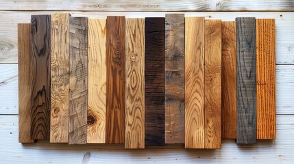 Engineering selection of click-lock wooden flooring samples, featuring diverse oak wood tones and patterns in a neat palette