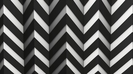 Chevron pattern, black and white, seamless, 2D flat texture for 3D, dynamic angle view.