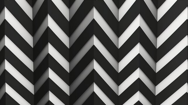 Chevron pattern, black and white, seamless, 2D flat texture for 3D, dynamic angle view.