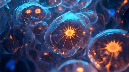 Obraz premium Radiant Photoreceptor Cells in Retinal Macro with Intricate Copper and Azure Backdrop