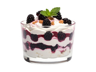 Blackberry Trifle isolated on transparent png background. Generative ai