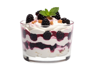 Blackberry Trifle isolated on transparent png background. Generative ai