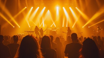 a group of people on a stage with lights