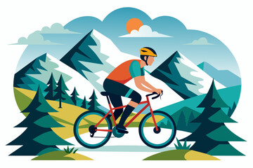 Mountain biker in the mountains vector illustration on white background