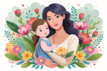 mother day illustration watercolor mother and baby flowers