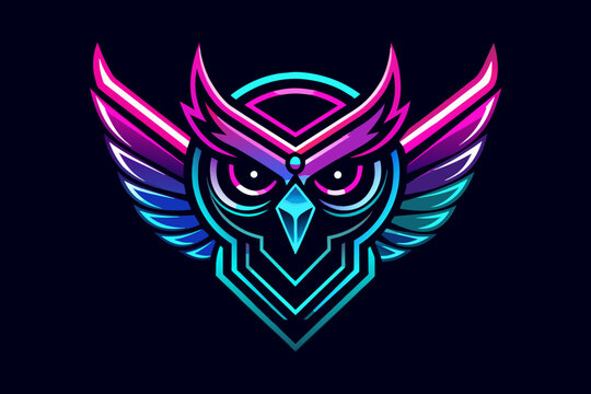 make a owl logo neon style vector illustration 