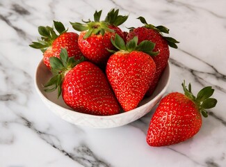Strawberries isolated on white marble kitchen counter