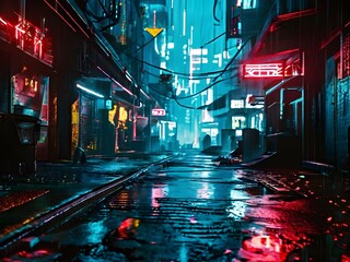 neon lit cyberpunk street scene