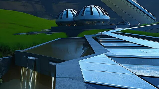 Ancient megalithic civilization on an unknown Earth-like planet, colonial city of the future, avant-garde, future, reality, science fiction, modern architecture, White limestone with black granite