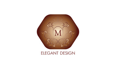 Exquisite monogram design with the initial M. Emblem logo restaurant, boutique, jewelry, business.