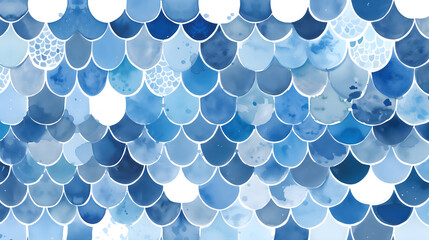 Watercolor pattern of snake reptile scales. Blue and white repeat texture background.