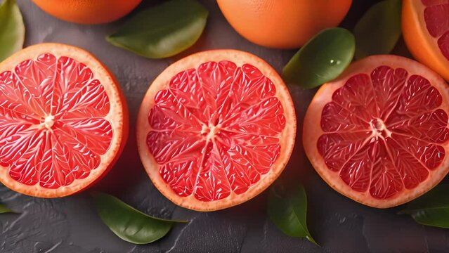 Animated grapefruit extravaganza: Variety of succulent slices, summer bliss concept, seasonal fruits