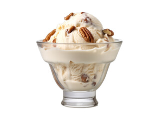 Bourbon Pecan ice cream isolated on transparent png background. Generative ai