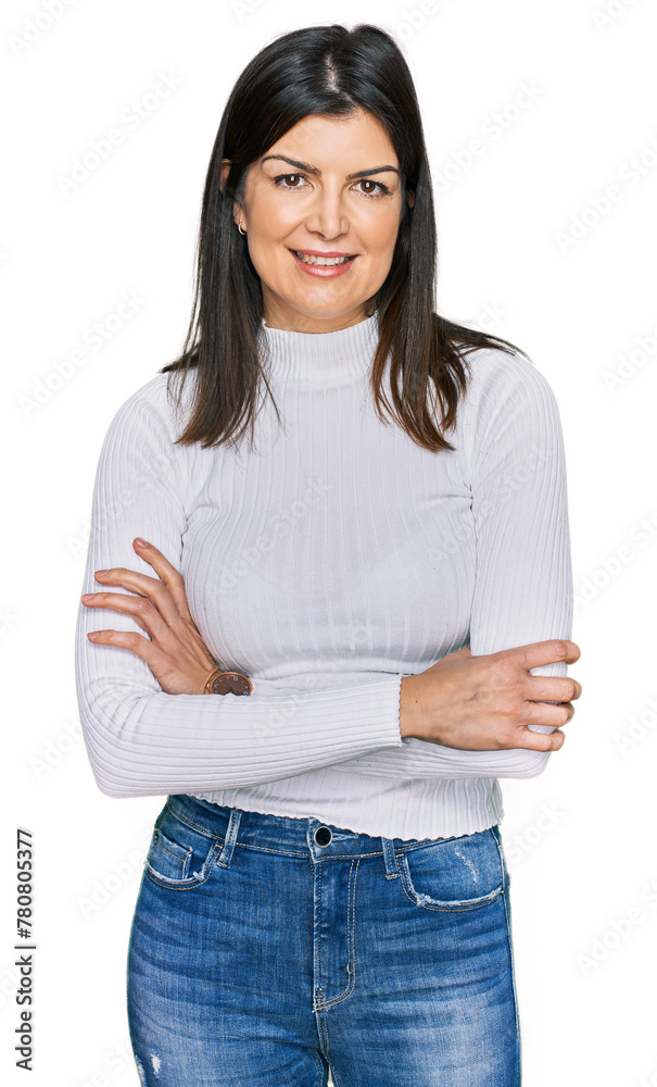 Wall mural beautiful brunette woman wearing casual clothes happy face smiling with crossed arms looking at the 