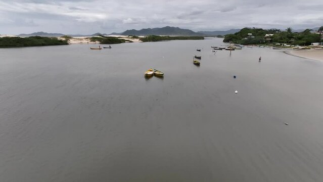 Aerial image of Guarda do Embaú Beach located in the state of Santa Catarina, Brazil. Vertical video