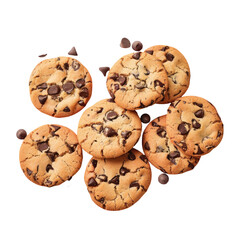 Tableware displays a pile of Food chocolate chip cookies on transparent background