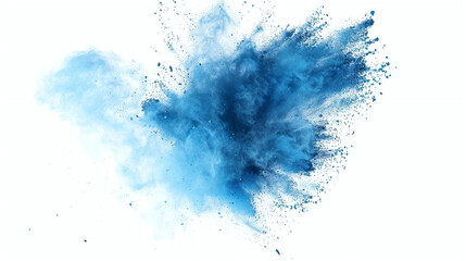 Blue powder explosion isolated on white. Abstract dust explosion on white background. freeze motion of green powder splash. For holidays and festivals.