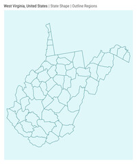 West Virginia, United States. Simple vector map. State shape. Outline Regions style. Border of West Virginia. Vector illustration.