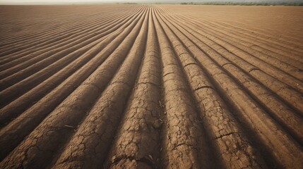 Agricultural field with precise and symmetrical furrows