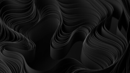 Black layers of cloth or paper warping. Abstract fabric twist. 3d render illustration - 780807983