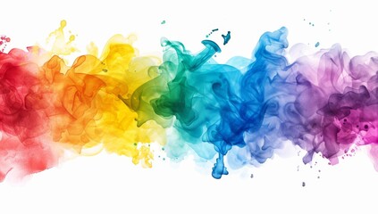 Colorful smoke splash background, rainbow color ink watercolor paint isolated on white background.