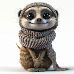 Obraz premium Cute meerkat in a student or schoolboy costume, cartoon-style animal illustration.