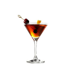 Elegant Manhattan Cocktail with Cherry and Orange Peel on Transparent Background