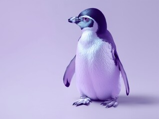 Neon Light Penguin on Glossy Purple Background