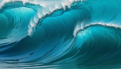 Fototapeta na wymiar Majestic turquoise waves crest and fold in a display of the ocean's raw power and serene beauty.