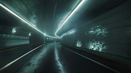 Speed of light: Hyper-realistic POV through illuminated tunnel, elegant and dynamic. Experience the thrill of the journey