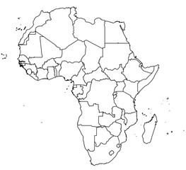 Outline of the map of Africa Continent with regions