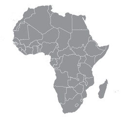 Outline of the map of Africa Continent with regions
