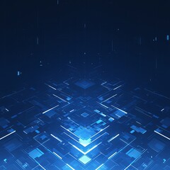 Abstract digital art blue Background. Dark low poly rectangle pattern. Virtual computer Landscape. Technology style. Sci-fi surface