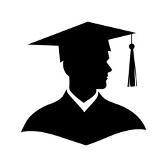 Graduate black silhouette. Education logo. Black education logo featuring student in mortarboard icon, symbolizing academic achievement and knowledge. Vector illustration. Graduate icon.