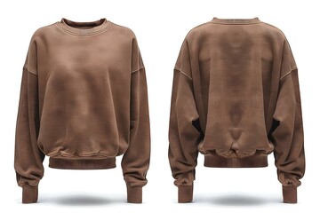 Brown sweatshirt mockup templates with long sleeves for front and back design. Concept Mockup Templates, Sweatshirt Design, Long Sleeves, Front and Back Views, Brown Color