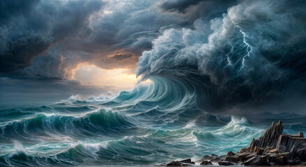 A powerful storm in the ocean - obrazy, fototapety, plakaty