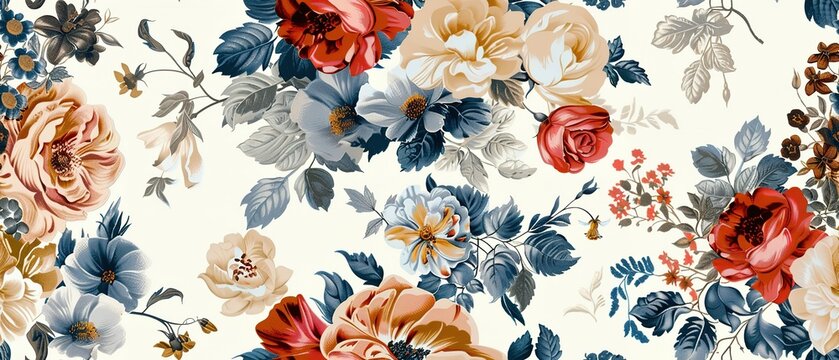 Fototapeta vintage botanical flower bunch. beautiful fantasy vintage wallpaper botanical flower bunch,vintage motif for floral print digital background