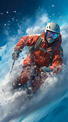 Skiing in Alps, Snow-covered peaks, Action-packed descents, Winter sports thrill, Skiing equipment
