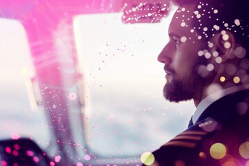 Pensive Adult Businessman Gazing Out Window in Evening Light, Ethereal Office Setting