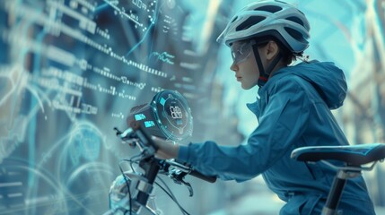 Young Asian Female Cyclist with High-Tech Gear Checking Performance Data Outdoors