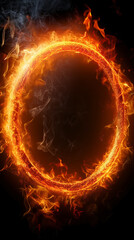 Flaming fire ring frame with smoke on dark background - 780812173