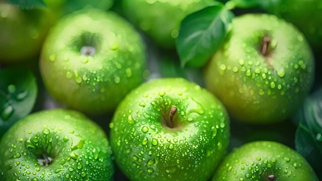 Apple cascade animation: overflowing with green apples, orchard abundance, fruity concept