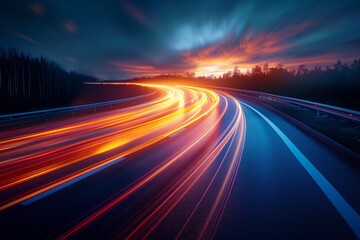 Fototapeta premium Dramatic sunset over vibrant light trails