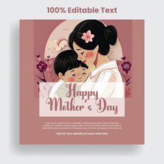 Happy Mothers day graphic illustration with floral background for social media and instagram post banner template with editable text